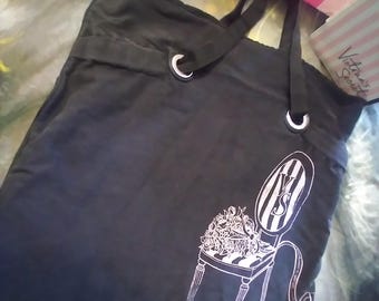 Victoria's Secret Tote Bag Black Pink Chair Roses VS Tote Bag