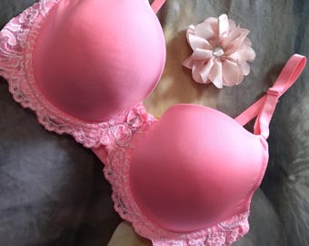 38C Smart & Sexy Bra Pink Lace Bling Bow Nylon Bra