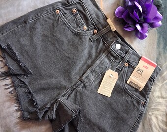 Levi's 501 Womens Jean Shorts Size 25 Black 100% Cotton High Rise Cutoff New with Tag