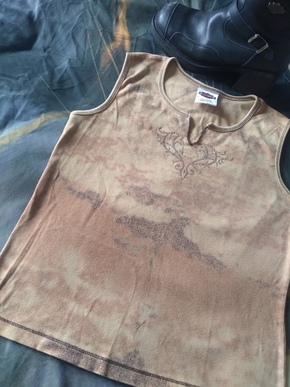 Vintage Harley Davidson Tank Top Gold Tan 100% Cot