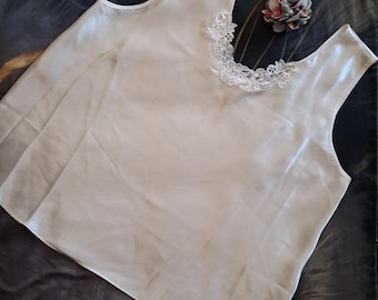 Vintage Secret Treasures Camisole 1x Ivory Cream Silky Satin Lace Plus Vintage Lingerie Top