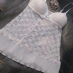 Vintage Babydoll Ivory Lace Ruffle Pleats Vintage Lingerie