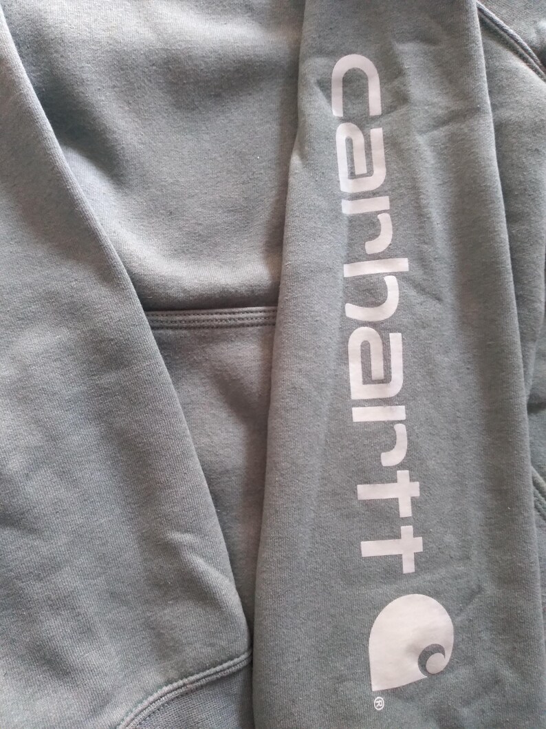 Sudadera con capucha Carhartt XL de corte holgado, color verde, mezcla de algodón y polar, con logotipo imagen 6