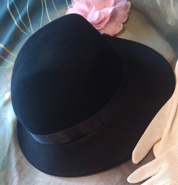 Vintage Peachfelt Geo W. Bollman & Co. 100%wool Black Hat  display picture 1