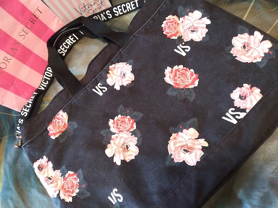 Victoria's Secret Floral Tote Bag Large Canvas Weekender 