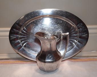 Vintage Deco Community Server Ware Silver Plated Pitcher and Platter, circa 1930s