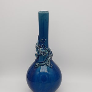 Antique Turquoise Japanese Awaji Porcelain Dragon Vase, circa 1800s