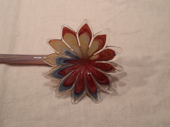 Vintage Large Hand Blown Art Glass Flower, 21 Inches Tall, circa 1990's