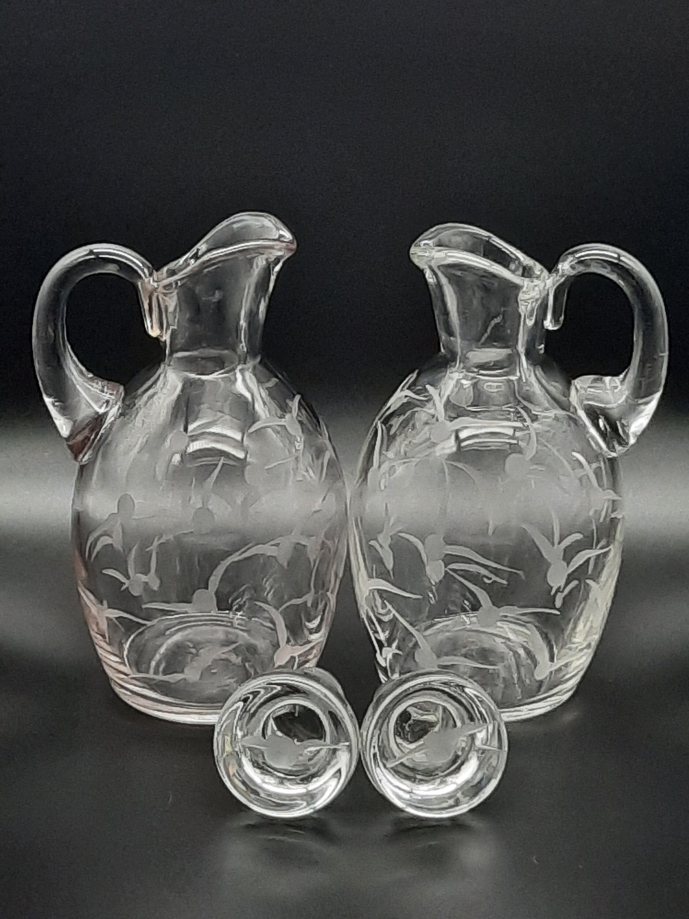 Vintage Italian Glass Hand Etched Cruet Set Circa 1980's Etsy