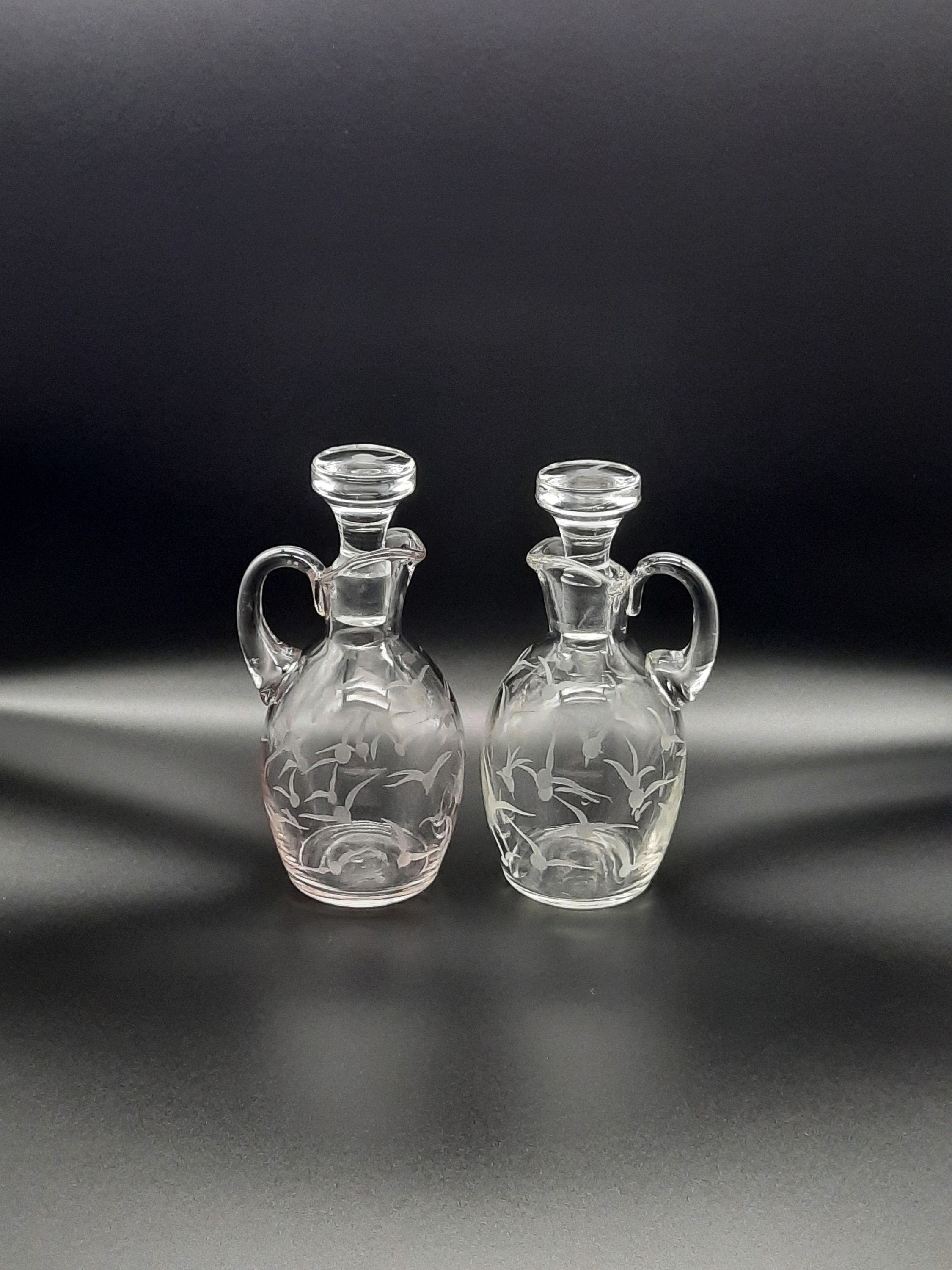 Vintage Italian Glass Hand Etched Cruet Set Circa 1980's Etsy