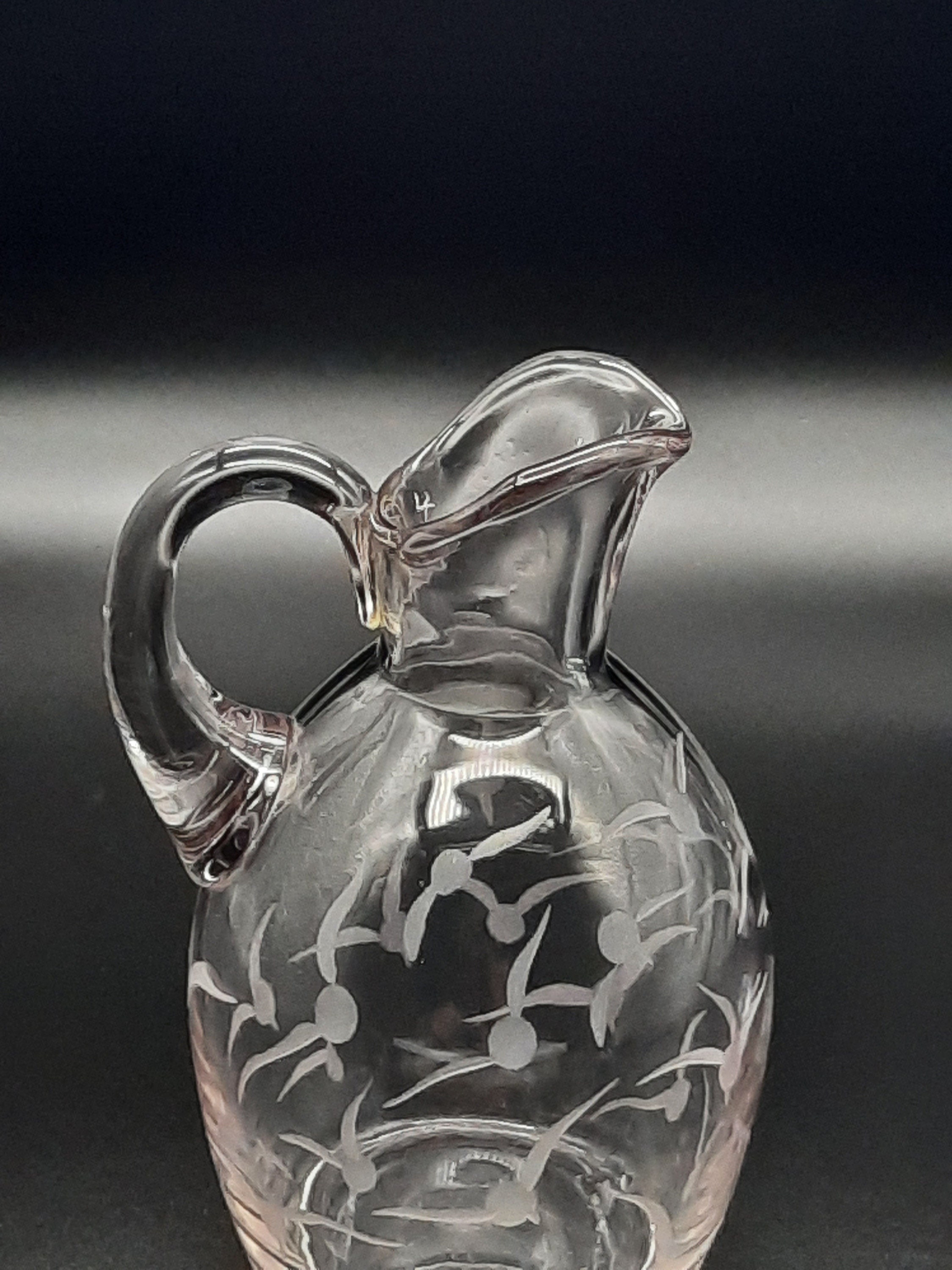 Vintage Italian Glass Hand Etched Cruet Set Circa 1980's Etsy