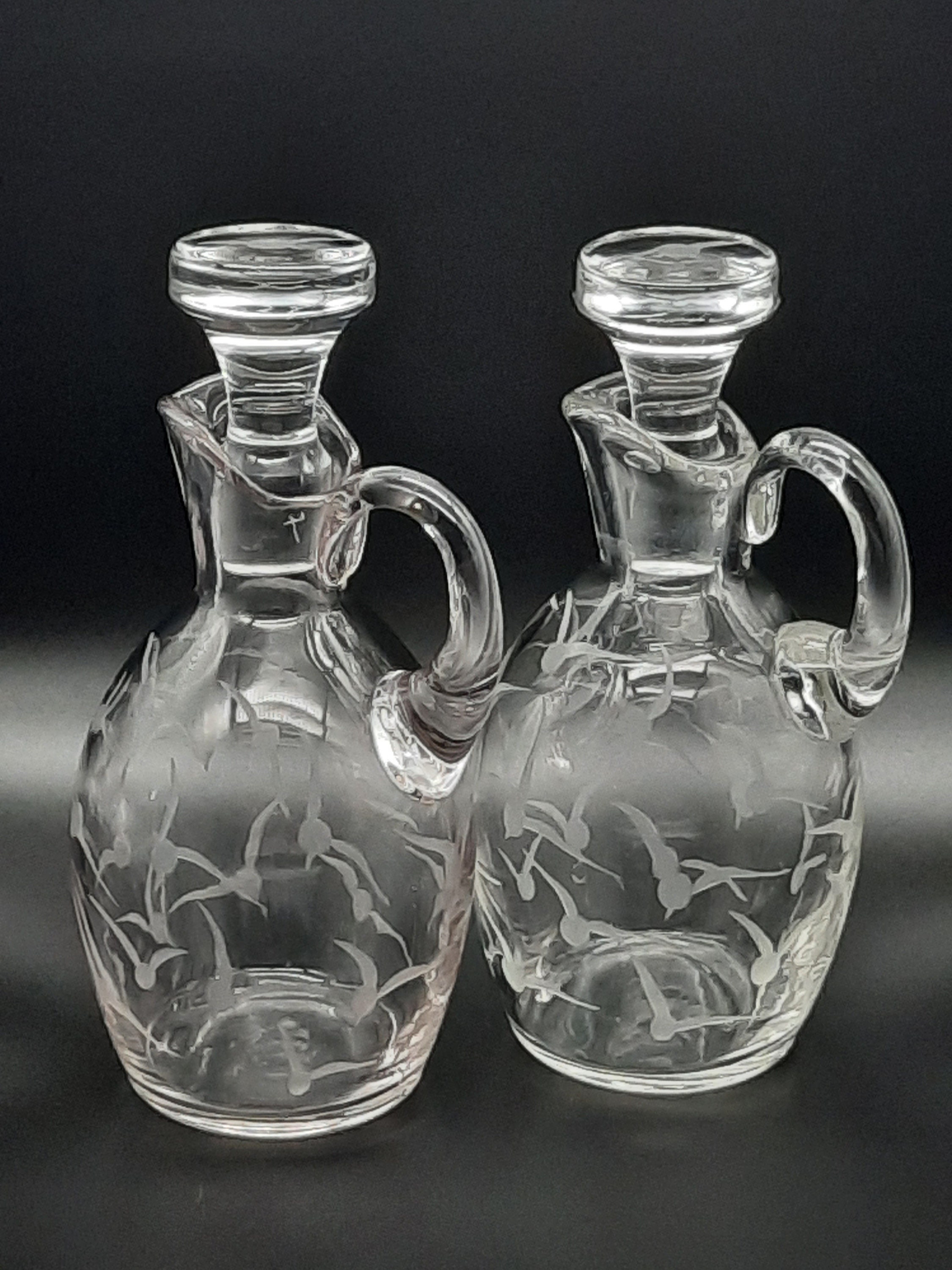 Vintage Italian Glass Hand Etched Cruet Set Circa 1980's Etsy
