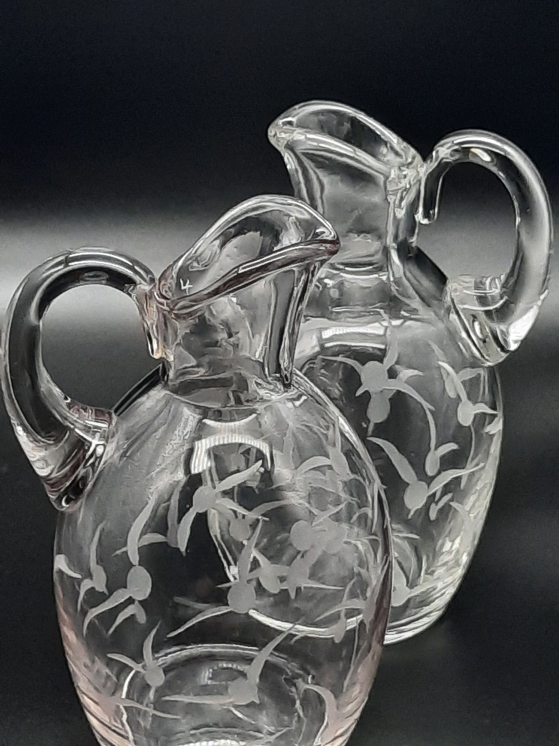 Vintage Italian Glass Hand Etched Cruet Set Circa 1980's Etsy