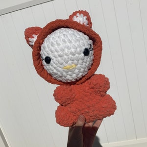 Crochet Kitty in Fox Hoodie, Plush Cat in Fox hoodie, Fox hoodie with Cat, Cat Plush, Cat Stuffed Animal, Crocheted handmade Cat