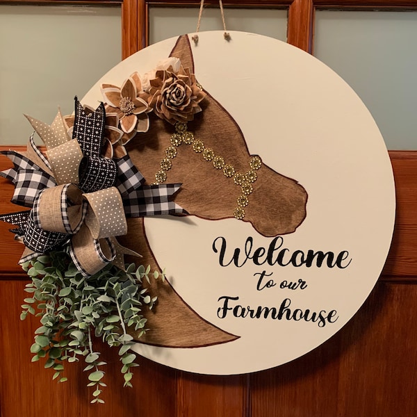 Front Door Decor, Horse Silhouette Door Hanger, Equestrian Wreath, Welcome Wreath, Horse Decor, Horse Lover Gifts, Housewarming gift.