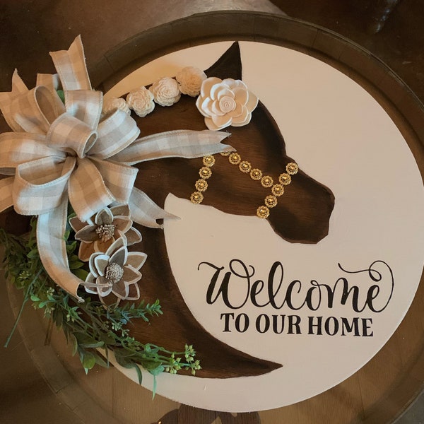 Front Door Decor, Horse Silhouette Door Hanger, Equestrian Wreath, Welcome Wreath, Horse Decor, Horse Lover Gifts, Equestrian Decor.