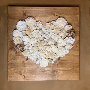Wooden Flower Wedding Decor, Wooden Flower Heart Sign, Wooden Flower Heart Wall Hanging, Anniversary Gift, Housewarming gift, Farmhouse