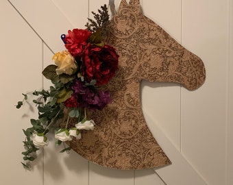 Front Door Decor, Horse Silhouette Door Hanger, Horse Door Wreath, Equestrian Wreath, Embossed Horse Head Door Wreath