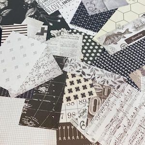Scrap Paper Pack - 30 Piece Mixed Patterned Black and White Themed Paper - for Junk Journal, Card Making, Scrapbooking, Collage, Mixed media