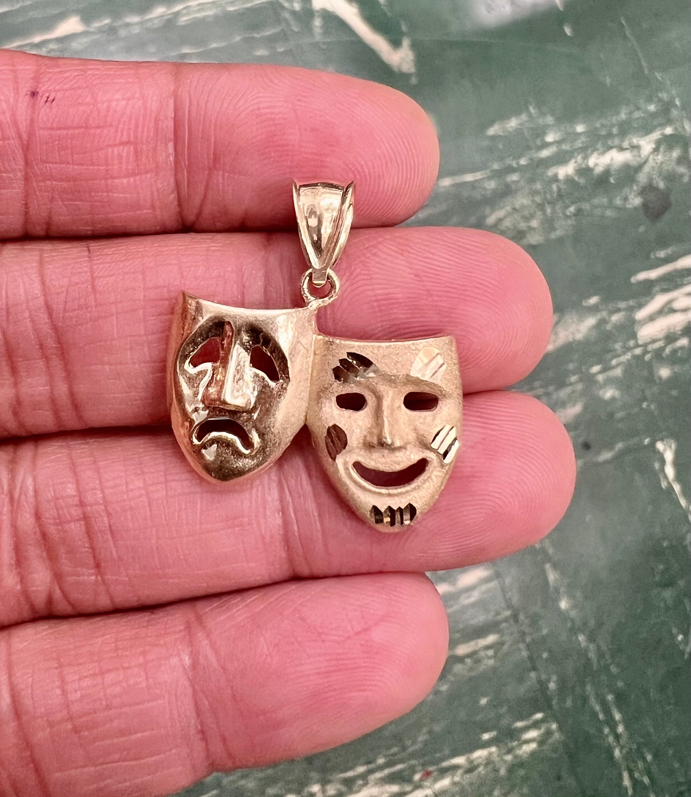 10K Yellow Gold Comedy Tragedy Mask Pendant Drama Masks Etsy