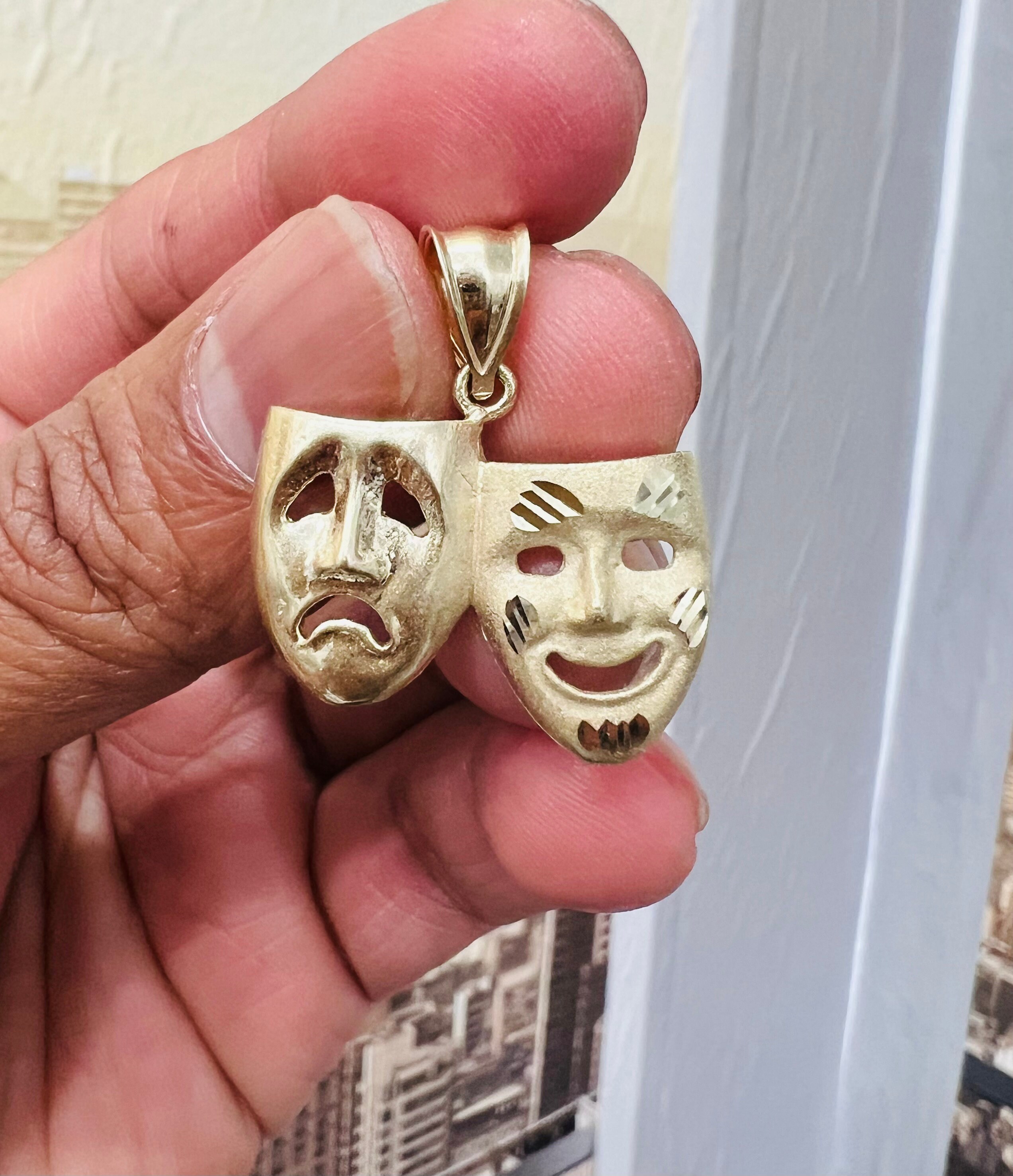 10K Yellow Gold Comedy Tragedy Mask Pendant Drama Masks Etsy