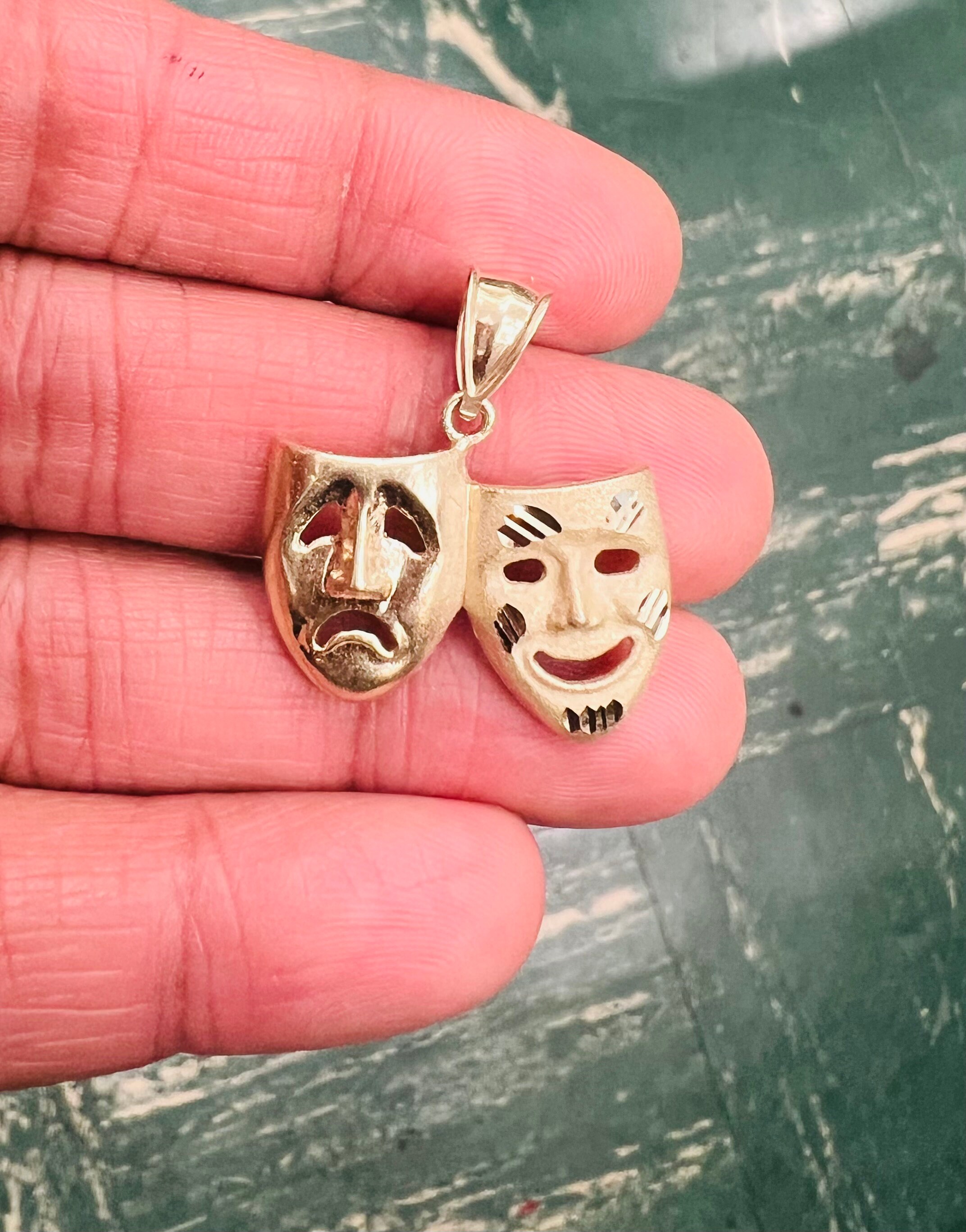 10K Yellow Gold Comedy Tragedy Mask Pendant Drama Masks Etsy