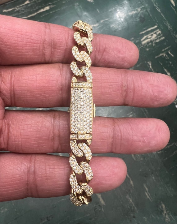 7mm 10k Yellow Gold Miami Cuban Link Diamond Bracelet iced - Etsy