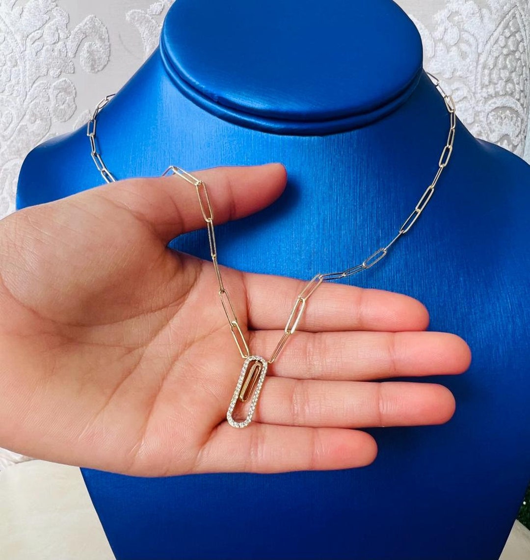 Diamond Paperclip Pendant Necklace Link Necklace 0.22 CT Etsy