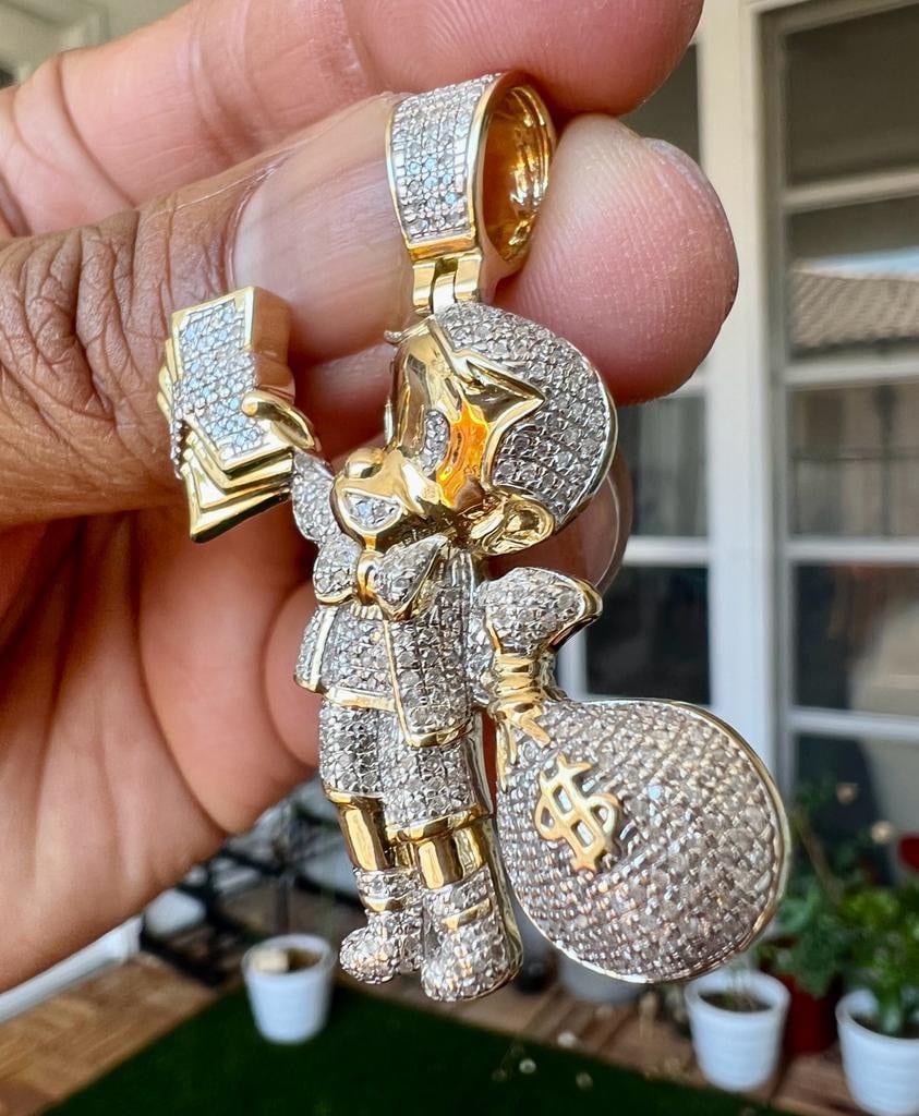 10K Yellow Gold .80 CT Diamond Men s Richie Rich Money Bag Pendant