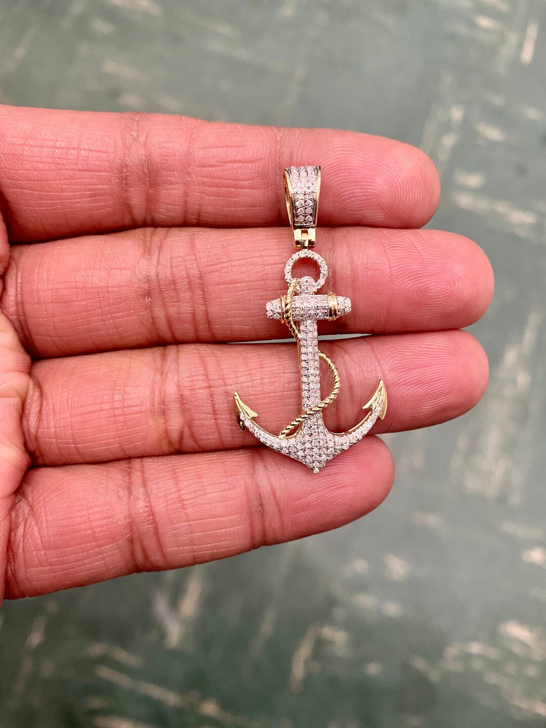 Diamond Anchor Pendant 10k Yellow Gold 0.50ct Anchordiamond Etsy