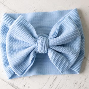 Light Blue Ribbed Hair Bow: Baby & Toddler Clip or Headband