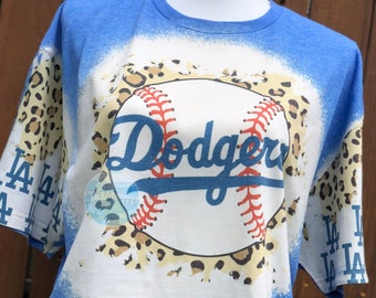 L A D o d g e r s | Los Angeles Dodgers | Gebleichtes T-Shirt | Kalifornien | Leopard Muster | Baseball-Mannschaft | LA | Maße | World Series Champs