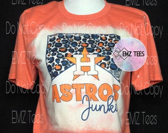 Astros Junkie | Houst0n Astros | World Series Champs | H-Town | 2022 | Texas | Texas Baseball | Houston | Space City | Gebleichtes T-Shirt |