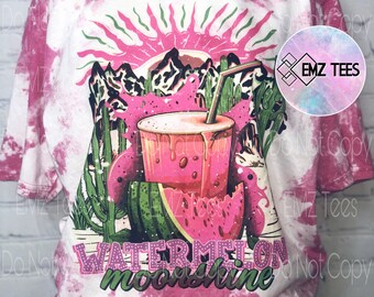 Wassermelone Moonshine | Western | Gebleichtes T-Shirt | Lainey | Wilson | Country Musik | Beliebt | Glockenboden Country | Trendy | Bunt