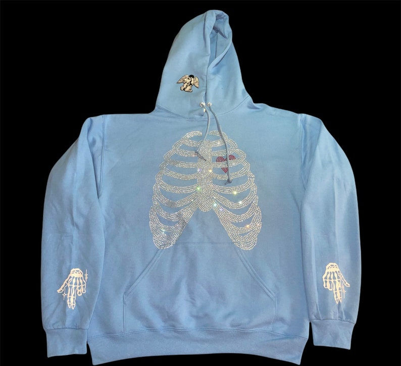 Skeleton Rhinestone Rib Cage X Angel Hoodie unisex Etsy