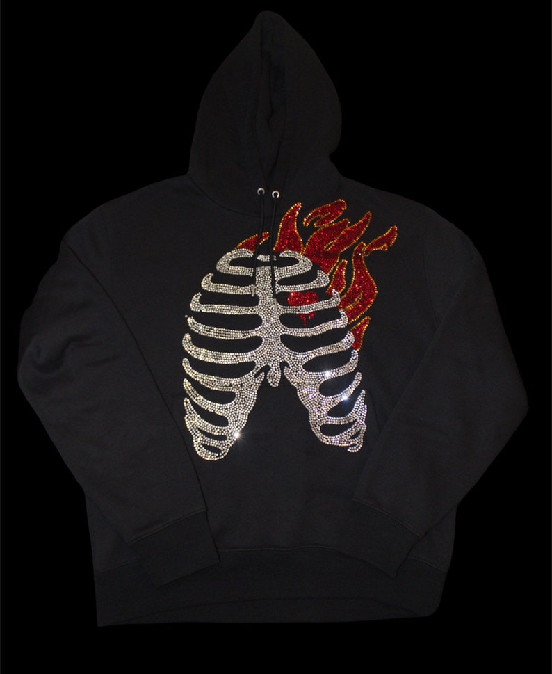 Skeleton Rhinestone Rib Cage/ Flame Hoodie unisex Etsy