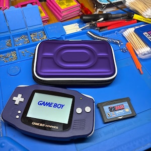 Purple Indigo Gameboy Advance Backlit IPS Screen GBA Nintendo V5 Pouch 1800 mah USB c