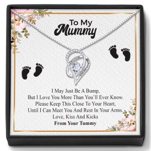 Colar com pingente de prata personalizado Baby Bump - Para minha mãe e cartão de mensagem - Presente para gestantes e futuras mamães