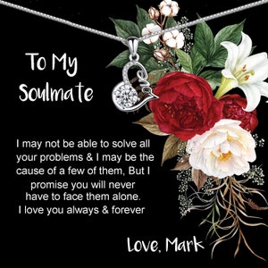 Alla mia anima gemella per sempre e sempre in argento Collana d'amore e citazione personalizzata Carta Moglie Regali di compleanno per la fidanzata Regali di San Valentino