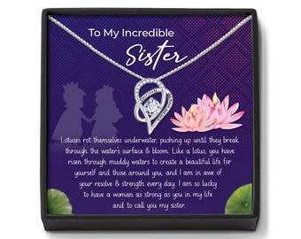 Collier soeur lotus : pendentif coeur diamant, cadeau soeur