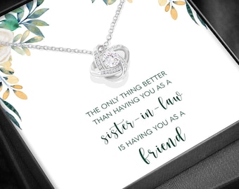 Collier cadeau belle-sœur : pendentif zircone cubique, carte personnalisée