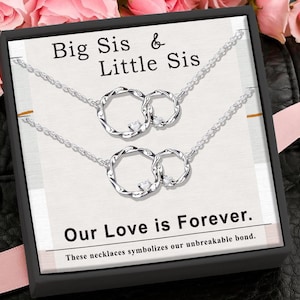 Big Sister Little Sis Necklace Set for 2 Sisters | Big Sis Lil Sis Gifts | Sisters Necklace | Interlocking Circle Necklace for Sisters Gift