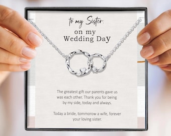 Cadeau de mariage pour sœur, collier en argent avec cercles entrelacés, carte personnalisée
