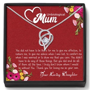 Unbiological Mum Necklace: Diamond Heart Pendant, Step Mum Gift