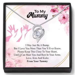 Gepersonaliseerde babybuik - To My Mum Mummy zilveren hanger ketting met tekstkaartje