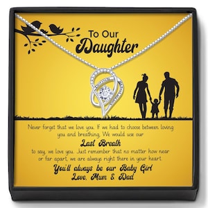 Para nossa filha da mamãe e do papai, colar e cartão de mensagem - presente para filha, colar para filha - para nossa menina - presente incrível para filha