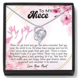 Collier nièce et carte message - cadeau nièce de tante - cadeaux pour ma nièce - cadeau de remise des diplômes pour nièce - cadeaux d'anniversaire tante et nièce