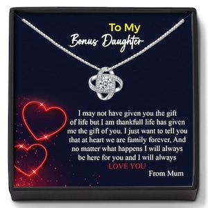 Gepersonaliseerde kaart en ketting bonusdochter, cadeau stiefdochter, geadopteerde dochter, pleegdochter cadeau van schoonmoeder