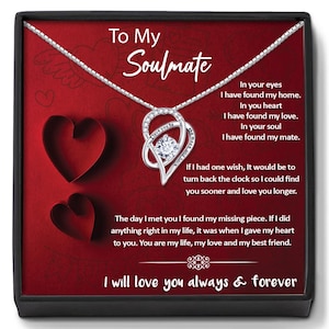 Collane con ciondolo a forma di cuore in argento e zirconi cubici, regali per l'anima gemella con biglietti con messaggio personalizzato e scatola regalo, idee regalo per moglie, fidanzata, partner