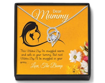 Cadeau bébé : collier coeur en zircone cubique, bijoux pour future maman